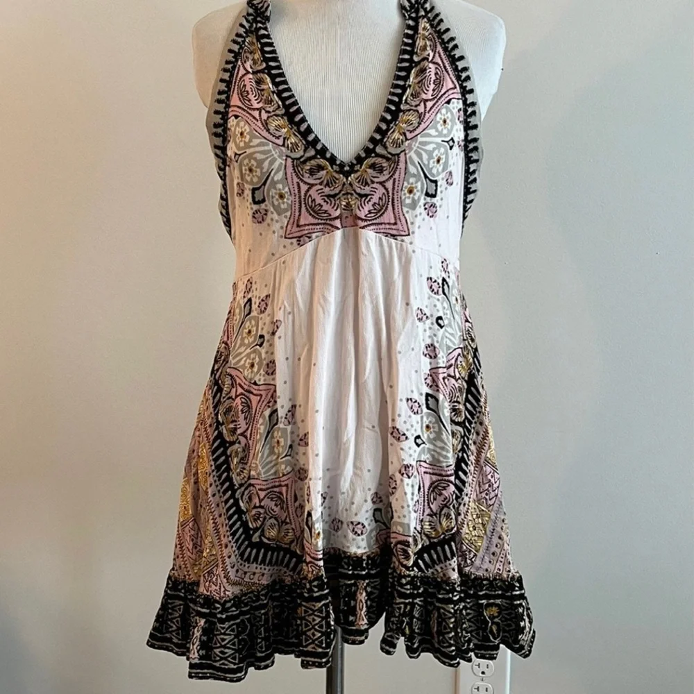 Free People Steal the Sun Pale Pink Print Boho Top or Dress XS - Picture 2 of 12